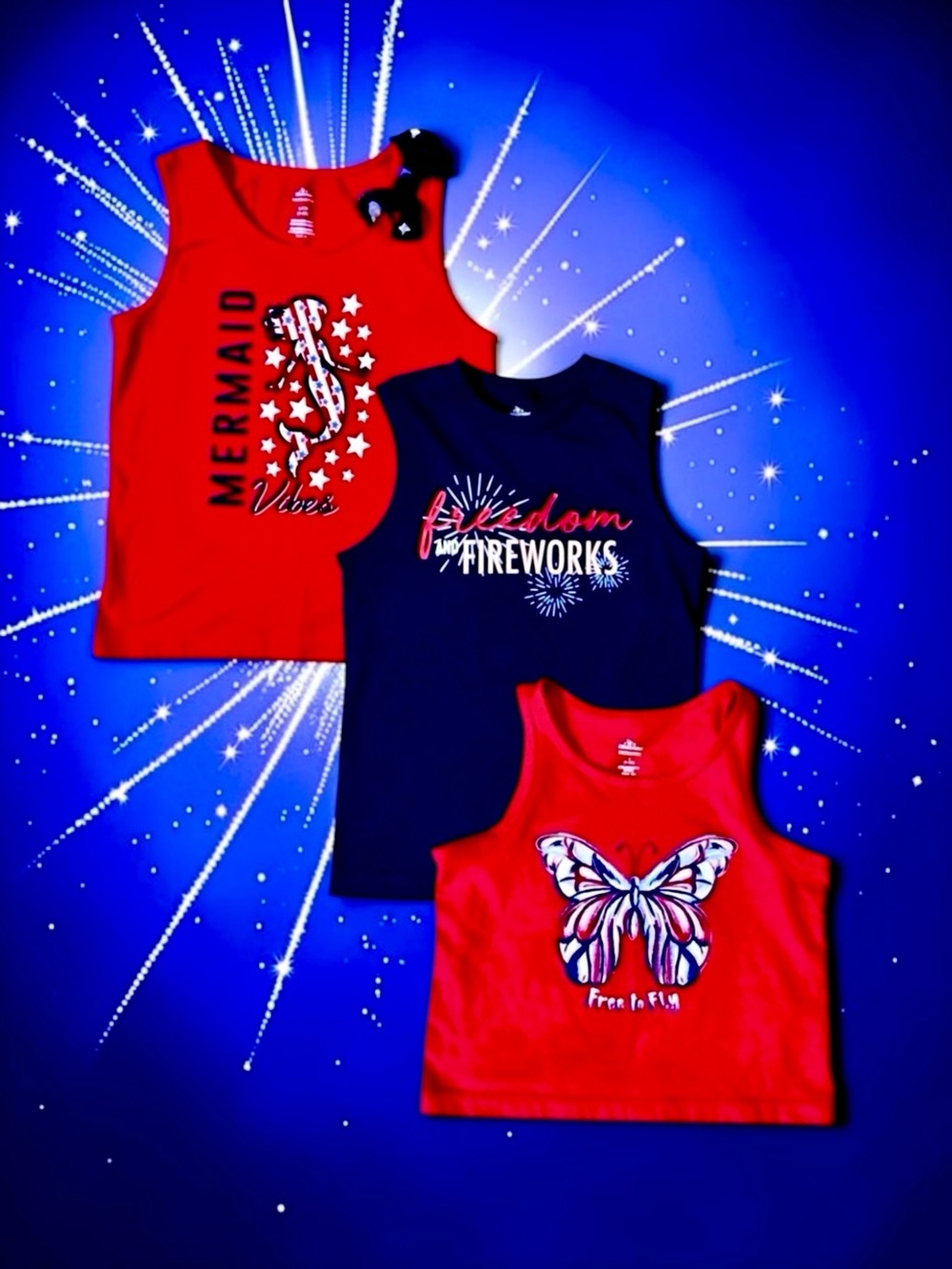 Way to Celebrate Girls Patriotic Tank Bundle 3 Piece (Size Small)